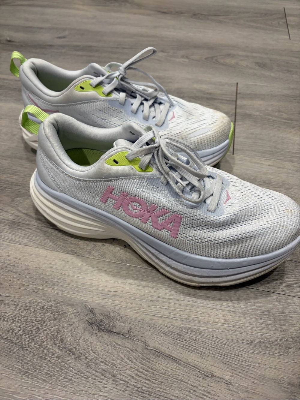Hoka Bondi 8 Women's Athletic Shoes White Pink & Green US 7.5